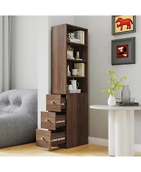 Streamdale Furniture 70.87" Display Cabinet, 4-Tier Shelf, 3 Drawers, Modern Wooden Bookshelf