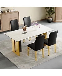 Streamdale Furniture Black Pu Leather Chairs with Gold Legs (Set of 4)