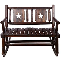 Streamdale Furniture Streamdale Carbonized Wood Rocking Bench for 2 with Curved Seat, Rustic Brown