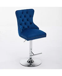 Streamdale Furniture Streamdale Chrome Swivel Velvet Barstools, Adjustable Height, Tufted, Set of 2