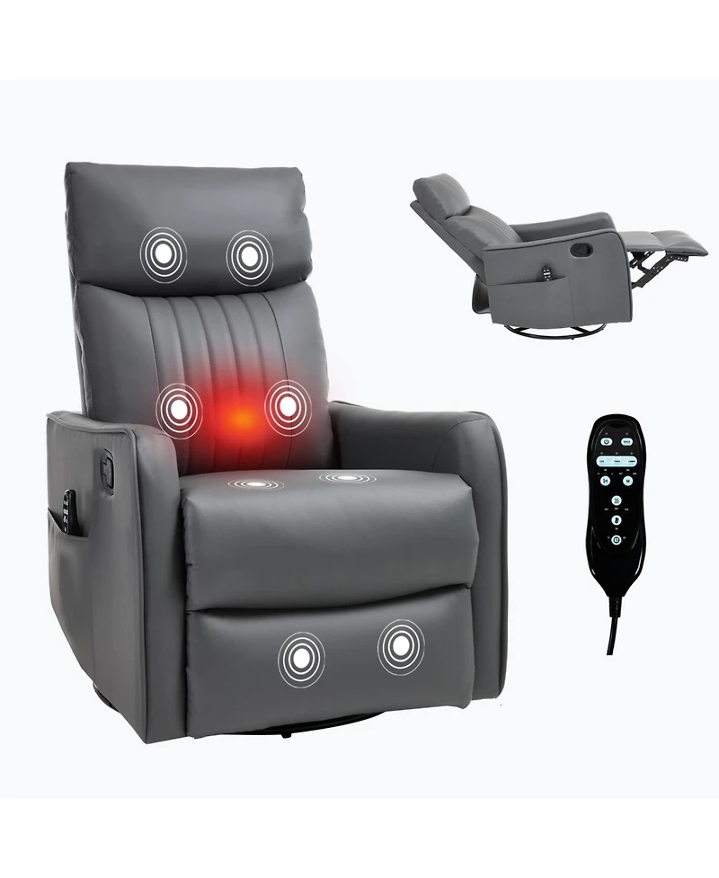 Streamdale Furniture Grey Faux Leather Massage Recliner Rocker Swivel Chair