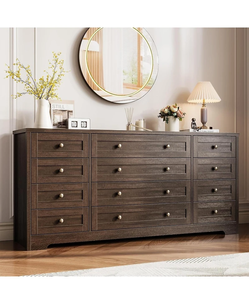 Gaomon 63" Solid Wood 12-Drawer Bedroom Dresser