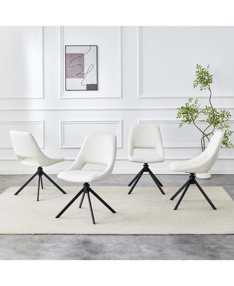 Streamdale Furniture Swivel Dining Chairs Set of 4, Gold Mesh Leather, High Back (White)