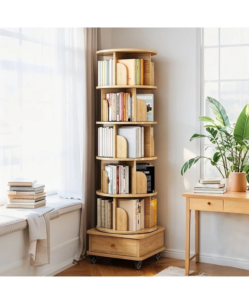 Streamdale Furniture Rotating Bookshelf with Wheels & Drawer