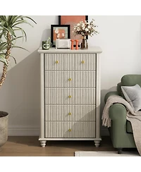 Streamdale Furniture Fluted 5 Drawer Dresser - Beige