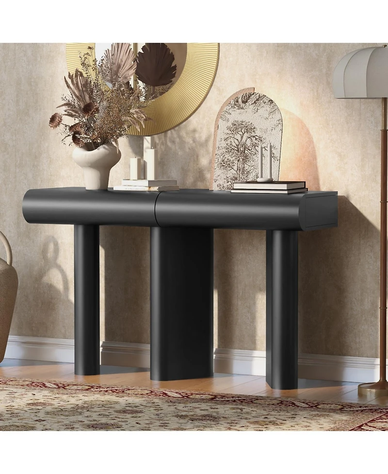 Streamdale Modern Black Entryway Table with Drawers & Geometric Legs