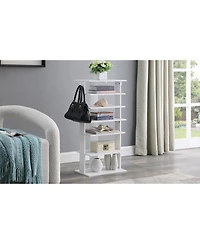 Streamdale Furniture 7-Tier Vertical Shoe Rack Organizer with Hooks - White