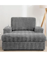 Streamdale Furniture 42" Oversized Faux Fur Chaise Lounge with Storage and Cup Holders
