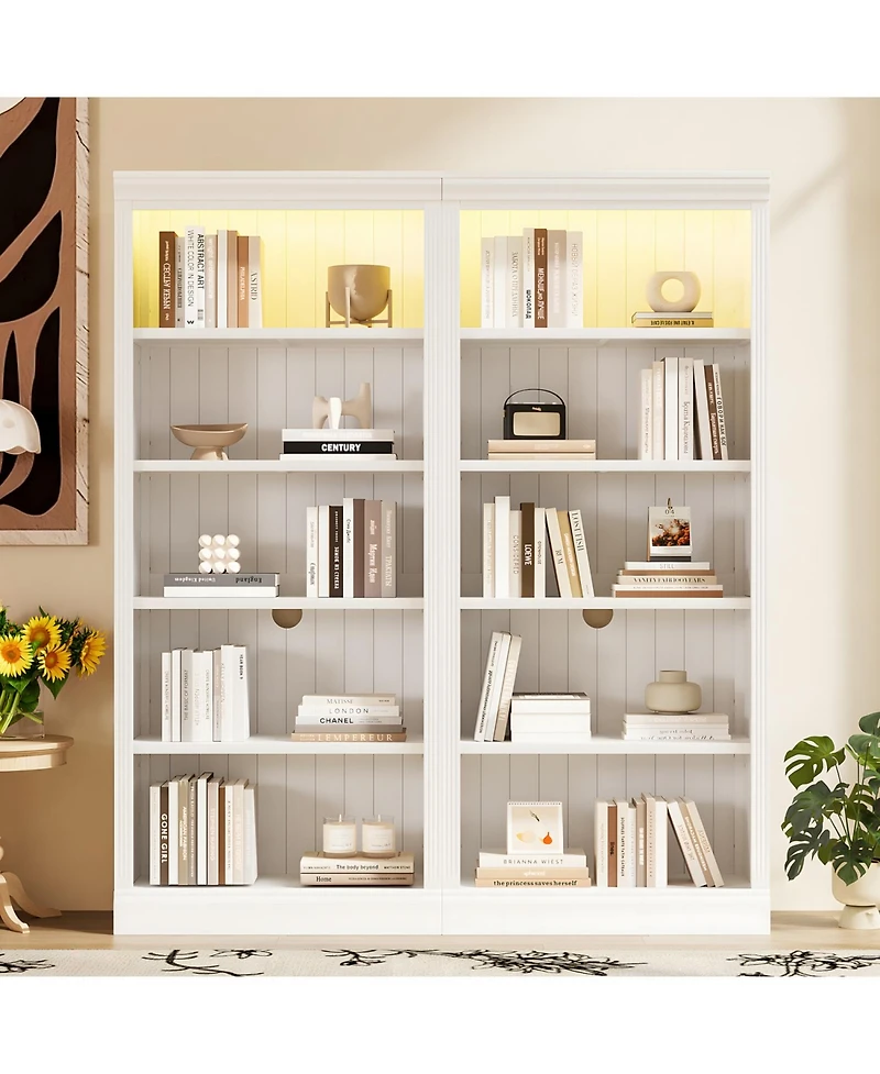 Streamdale 83" Tall 5-Tier Bookcase with Light & Adjustable Shelves