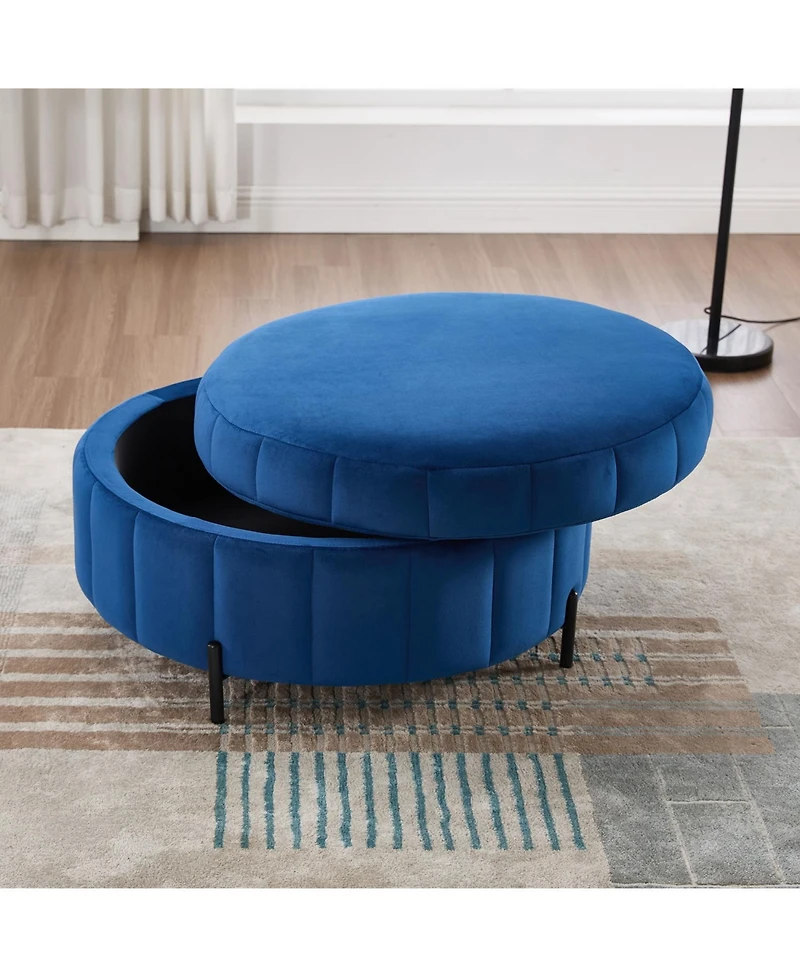 Streamdale Furniture 31.5" Velvet Round Storage Ottoman - Navy