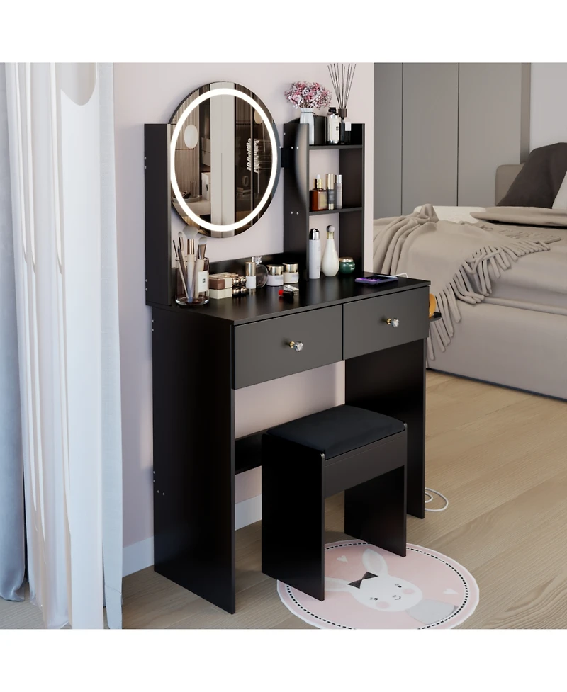 Streamdale Furniture 17" Led Vanity Table Set Touch 3 Colors Storage & Power