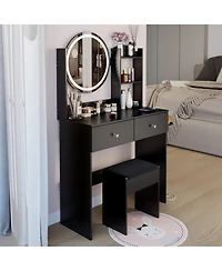 Streamdale Furniture 17" Led Vanity Table Set Touch 3 Colors Storage & Power