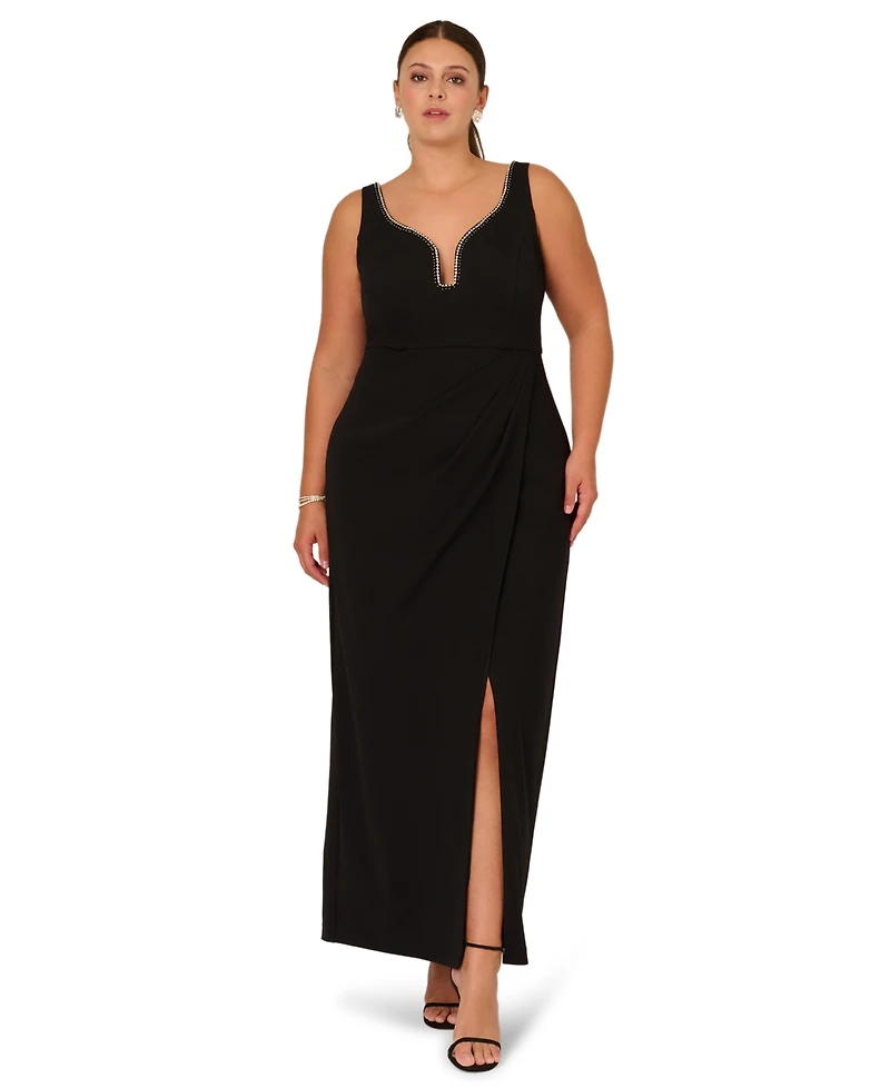 Adrianna Plus Embellished Crepe Gown