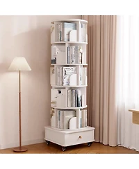 Streamdale Furniture Rotating Bookshelf with Drawer, 6-Tier Corner Bookcase, White
