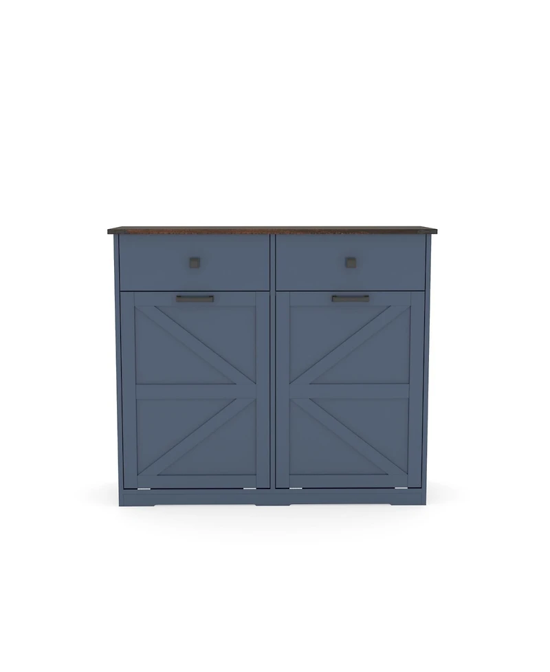 Streamdale Furniture Farmhouse Blue Double Tilt Out Trash Cabinet