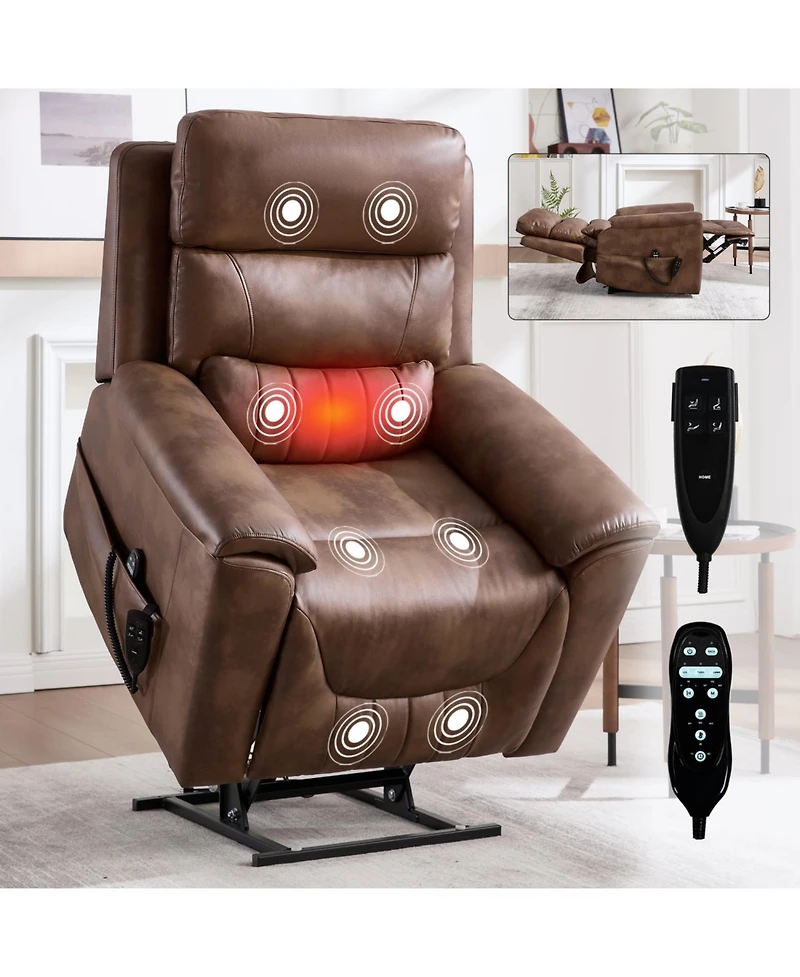 Streamdale Furniture Power Lift Recliner w/ Massage & Heat, 350 Lbs, Brown