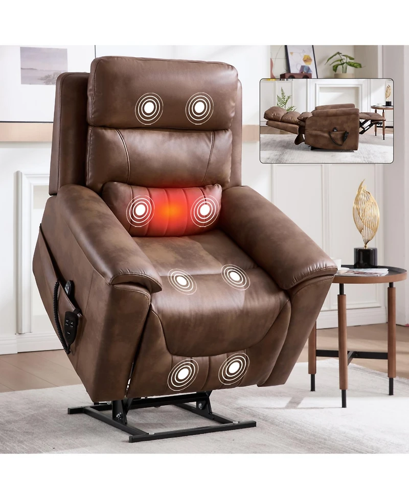 Streamdale Furniture Power Lift Recliner w/ Massage & Heat, 350 Lbs, Brown
