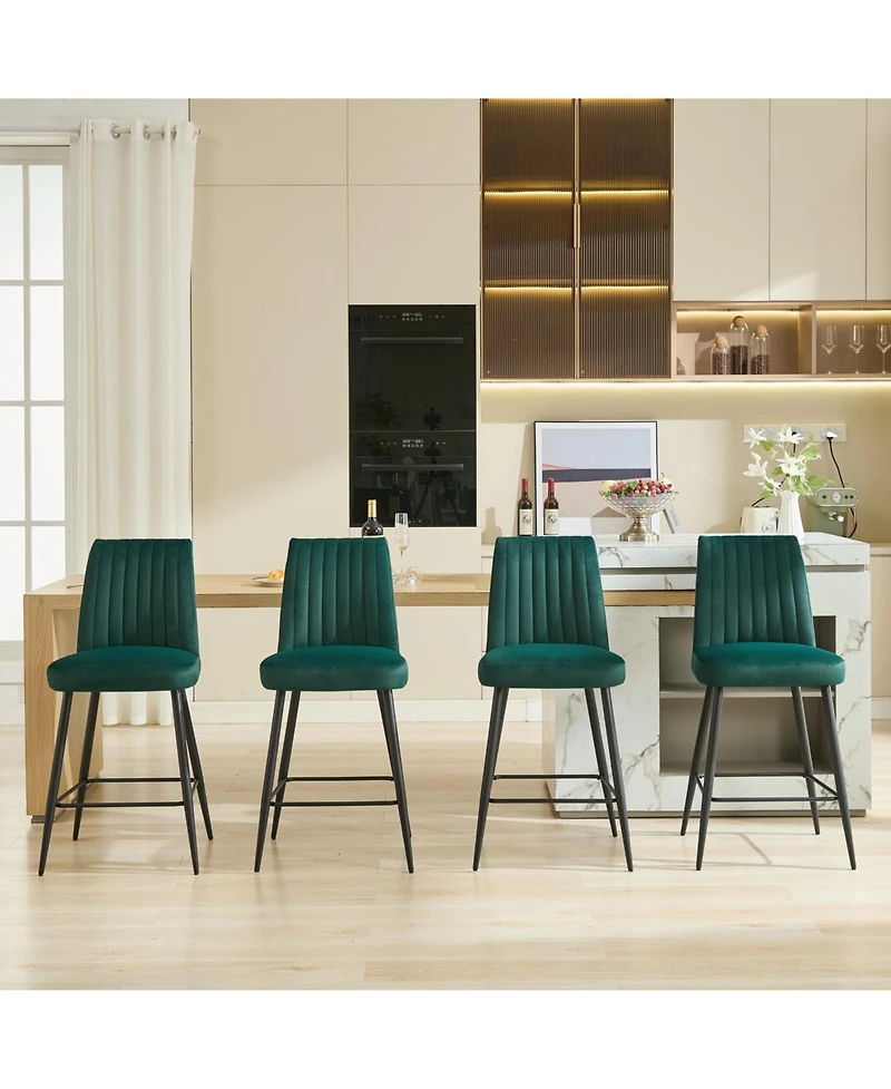 Streamdale Furniture Streamdale Velvet Green Bar Chairs Set of 2 Adjustable Iron Feet