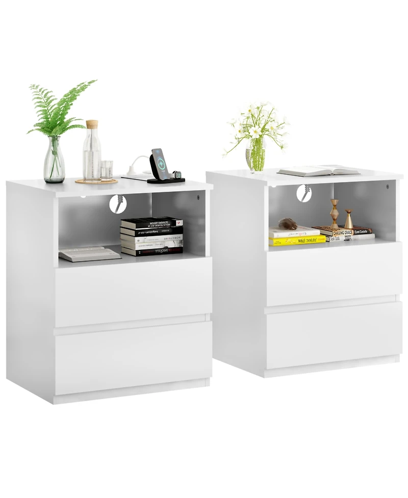 Streamdale Furniture End Table with Usb C Charging, 2 Drawers, Storage Cabinet - White