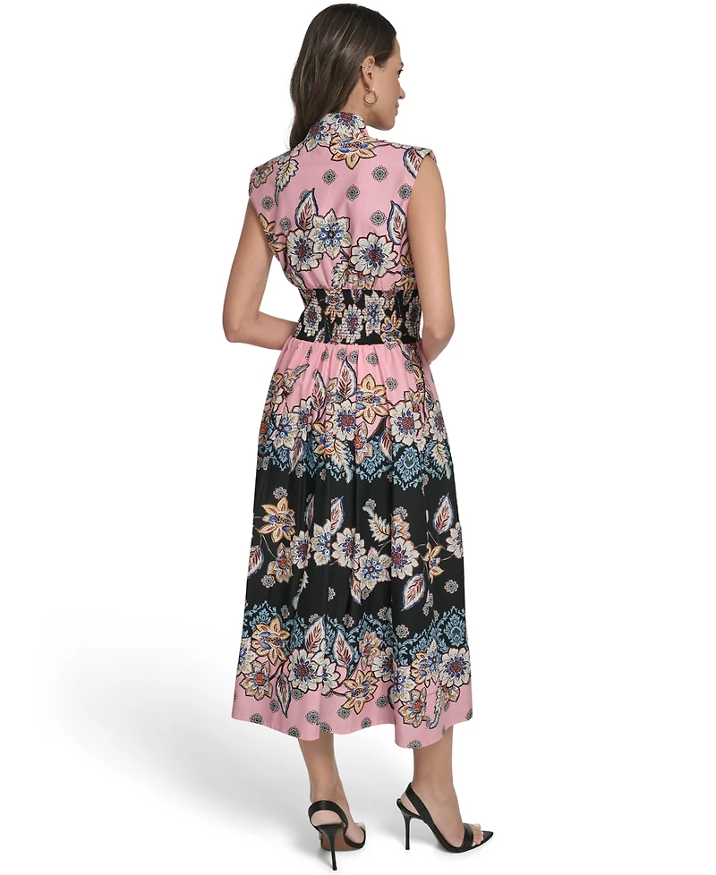 Vince Camuto Women's Front Zip Smock Waist Midi Dress