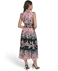 Vince Camuto Women's Front Zip Smock Waist Midi Dress