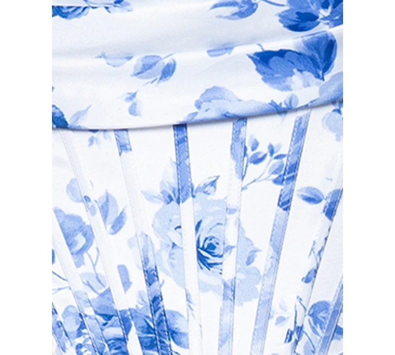 Blondie Nites Juniors' Printed Corset Ruffle Gown