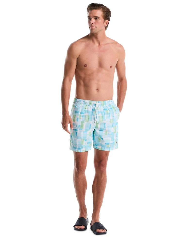 Original Penguin Men's Retro Geo Print Slim-Fit Swim Shorts