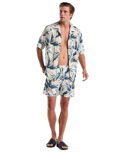 Original Penguin Men's Volley Succulent Print Elastic Waist Swim Trunk