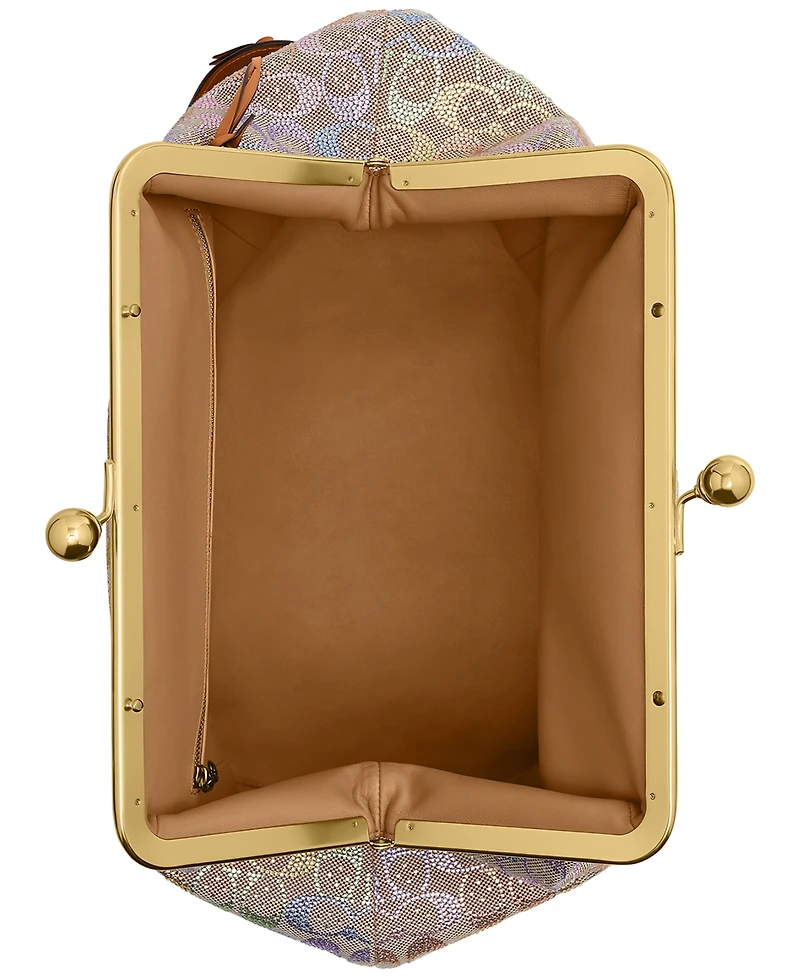 Coach Crystal Signature Jacquard Kisslock Frame Medium Shoulder Bag