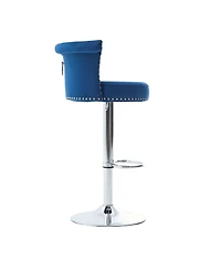 Streamdale Furniture Velvet Bar Stool Set of 2, Adjustable Swivel, Silver Legs