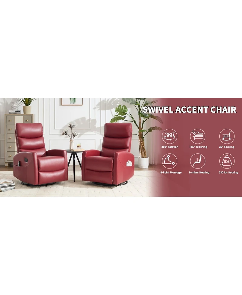 Streamdale Furniture Red Fabric Heat Massage Rocker Recliner