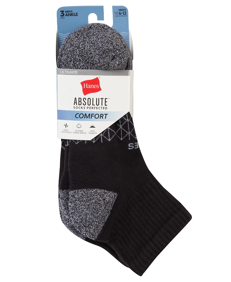 Hanes Men's Ultimate Absolute Comfort Ankle-Length Socks, 3-Packs