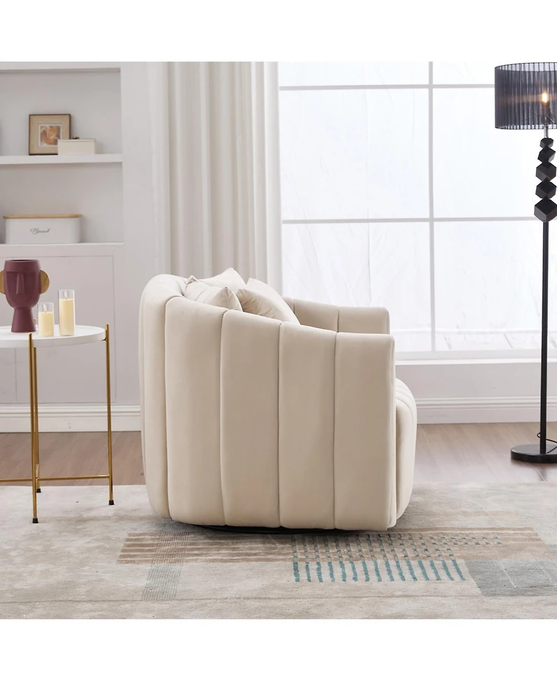 Streamdale Furniture Velvet Swivel Barrel Chair & Half Sofa w/ Pillows