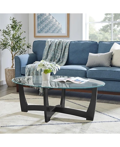 Streamdale 48" Oval Glass Coffee Table - Black Round Center Table