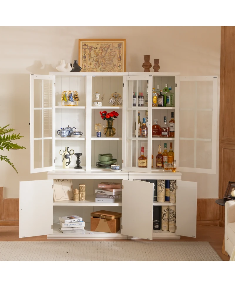 Streamdale Furniture 75" Pantry Cabinet Set, 60" Farmhouse Display Cabinets