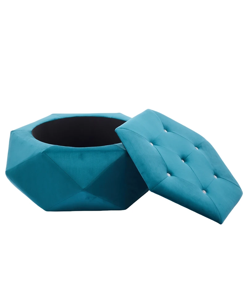 Streamdale Furniture Velvet Diamond Tufted Storage Ottoman - Footrest/Seating