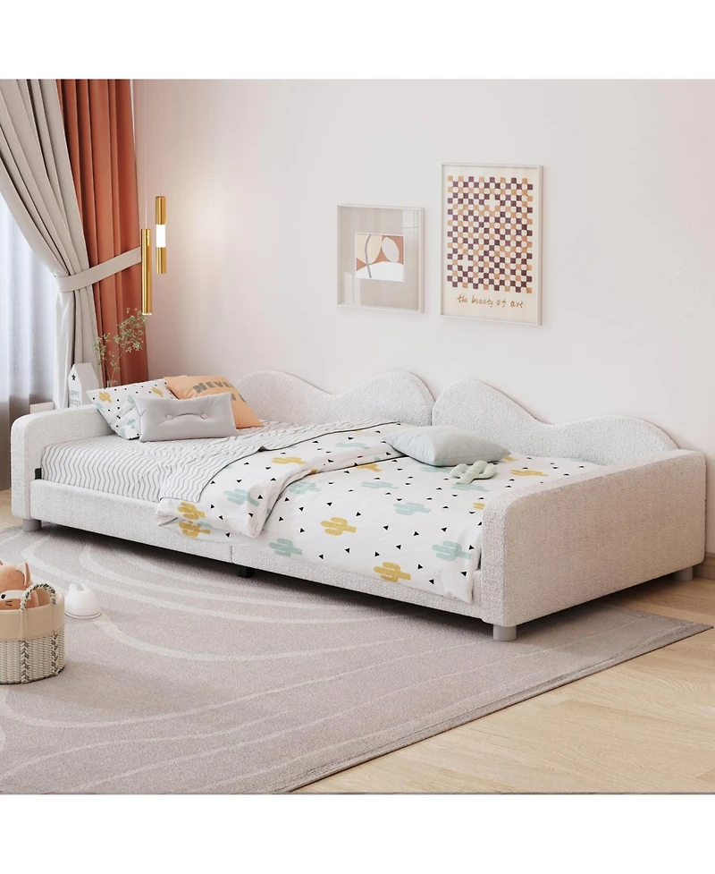 Streamdale Twin size Upholstered Daybed, Sherpa Fabric Sofabed with Cloud-Shaped Backrest, No Box-spring Needed, Pink