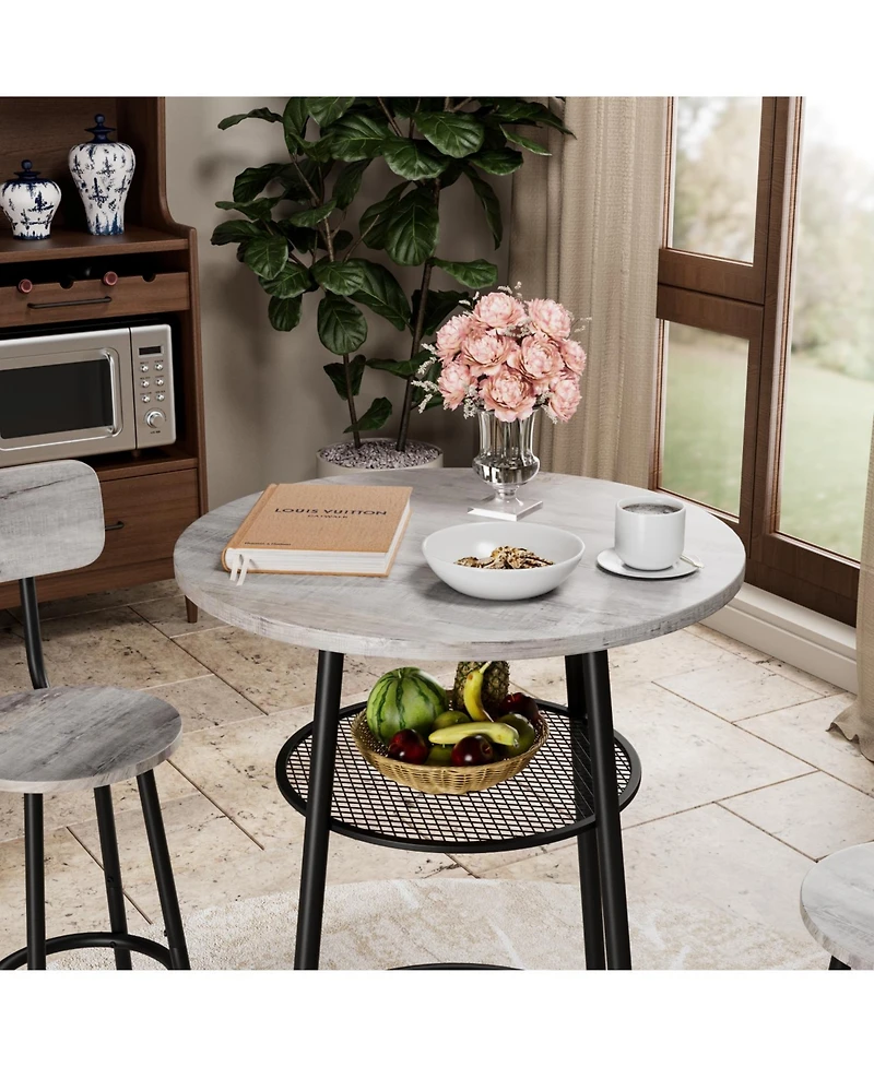 Streamdale Furniture + 3-Piece Set + Wood/Metal + Round Bar Table with 2 Stools + Bar Table Set