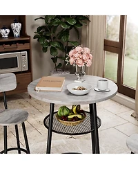 Streamdale Furniture + 3-Piece Set + Wood/Metal + Round Bar Table with 2 Stools + Bar Table Set