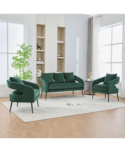 Streamdale Furniture Streamdale Velvet Living Room Set- Loveseat & 2 Chairs, Green
