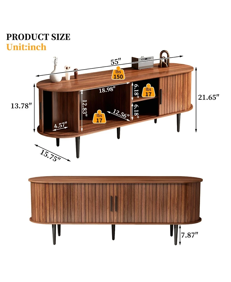 Streamdale Furniture 55" Modern Tv Stand with Sliding Door & Storage - Walnut