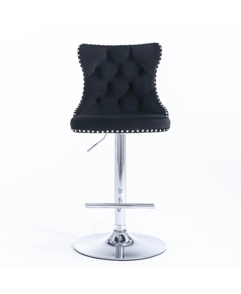 Streamdale Furniture Velvet Swivel Barstools, Adjustable Height, Chrome Base, Set of 2