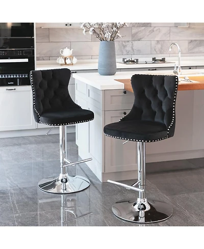 Streamdale Furniture Velvet Swivel Barstools, Adjustable Height, Chrome Base, Set of 2
