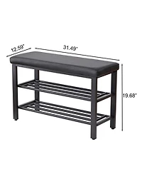 Streamdale Furniture Shoe Bench with Seat Cushion, 3-Tier Shoe Rack, Metal Mesh Shelves