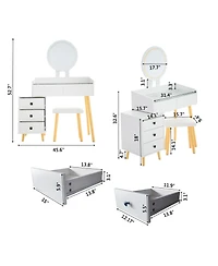 Streamdale Furniture Streamdale Led Glass Top Dressing Table with Ext. Table & Stool