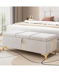 Streamdale Furniture Upholstered Storage Ottoman Bench - Metal Legs, Beige