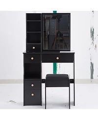 Streamdale Furniture + Compact Vanity Table Set + Wood/Engineered Wood + Large Mirror & Multi-Tier Storage + Vanity Table with Stool