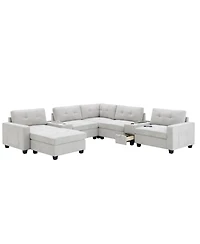 Streamdale Furniture 104" Tufted Sectional Sofa with Acrylic Table, Consoles, Usb Charger, Storage, Ottoman