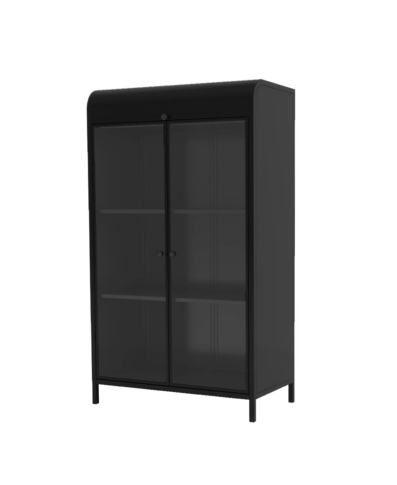 Streamdale Furniture Metal Storage Cabinet with Glass Doors & Open Shelves