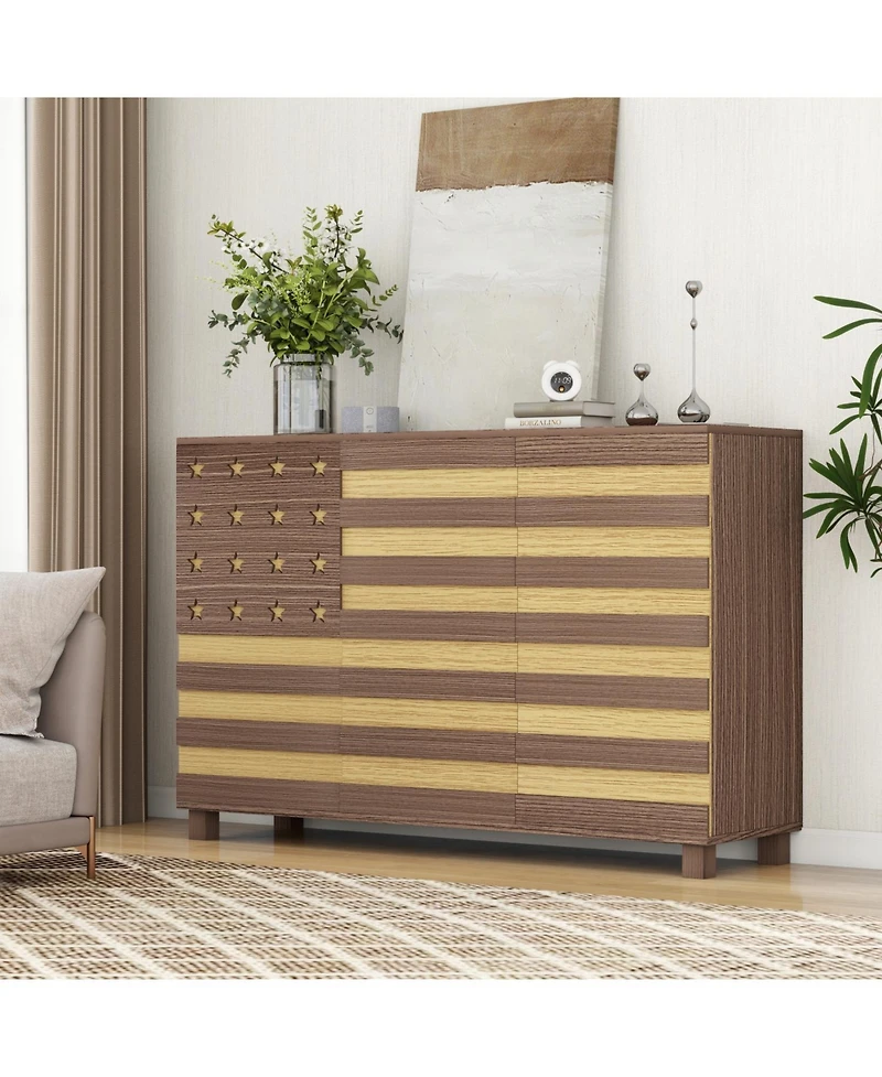 Streamdale Furniture 55" Buffet Sideboard Cabinet- Hand Carved, 2 Drawers, 3 Doors, Adjustable Shelves